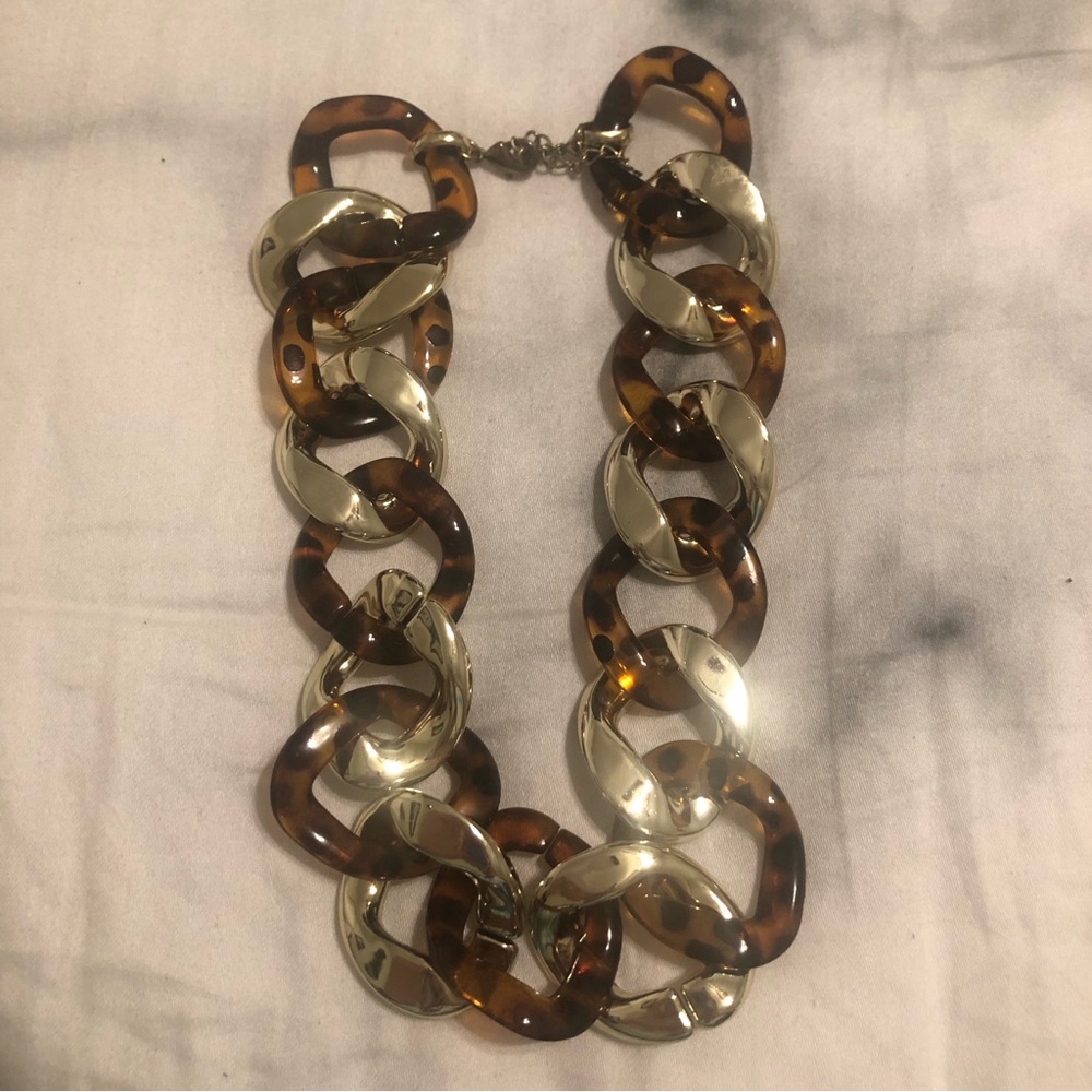 Leopard print and Gold necklace